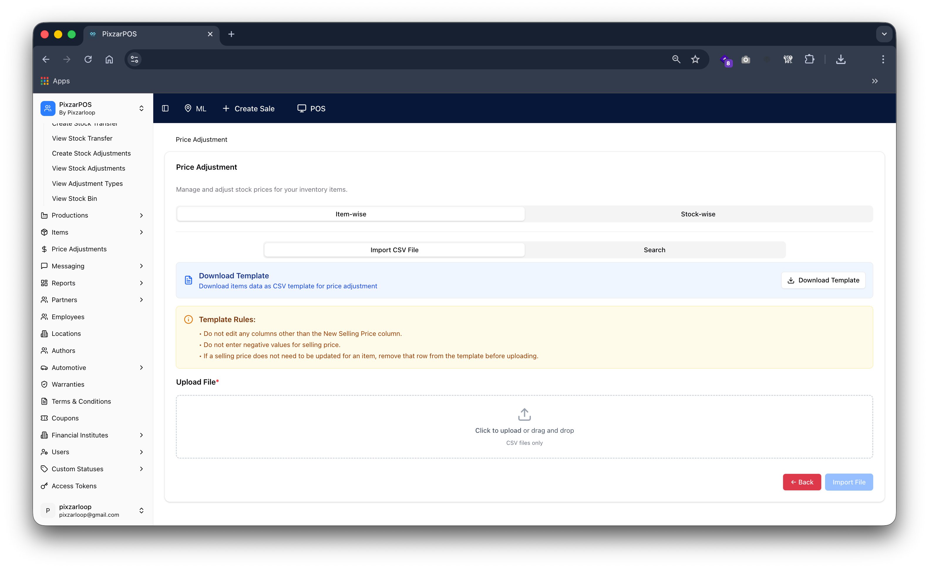 PixzarPOS mobile responsive screenshot