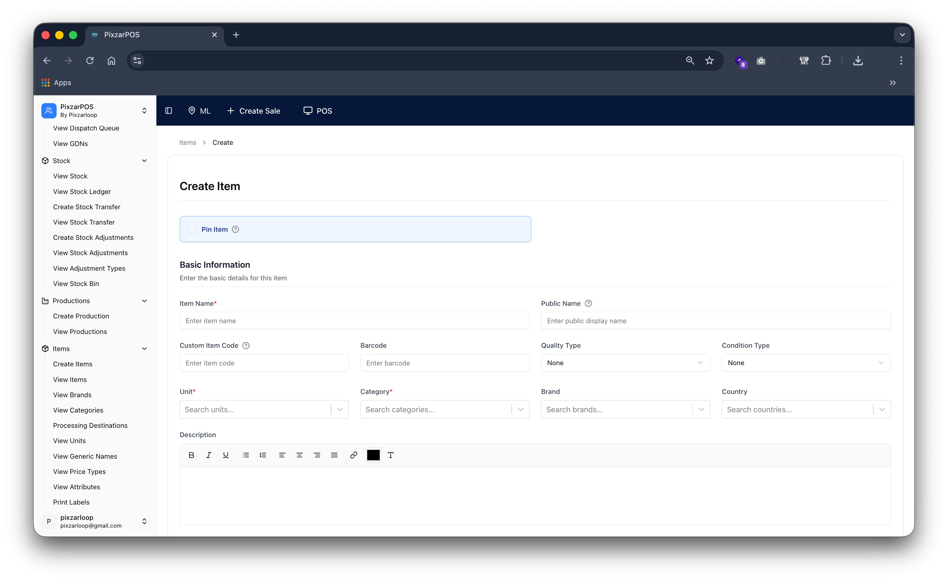 PixzarPOS mobile responsive screenshot