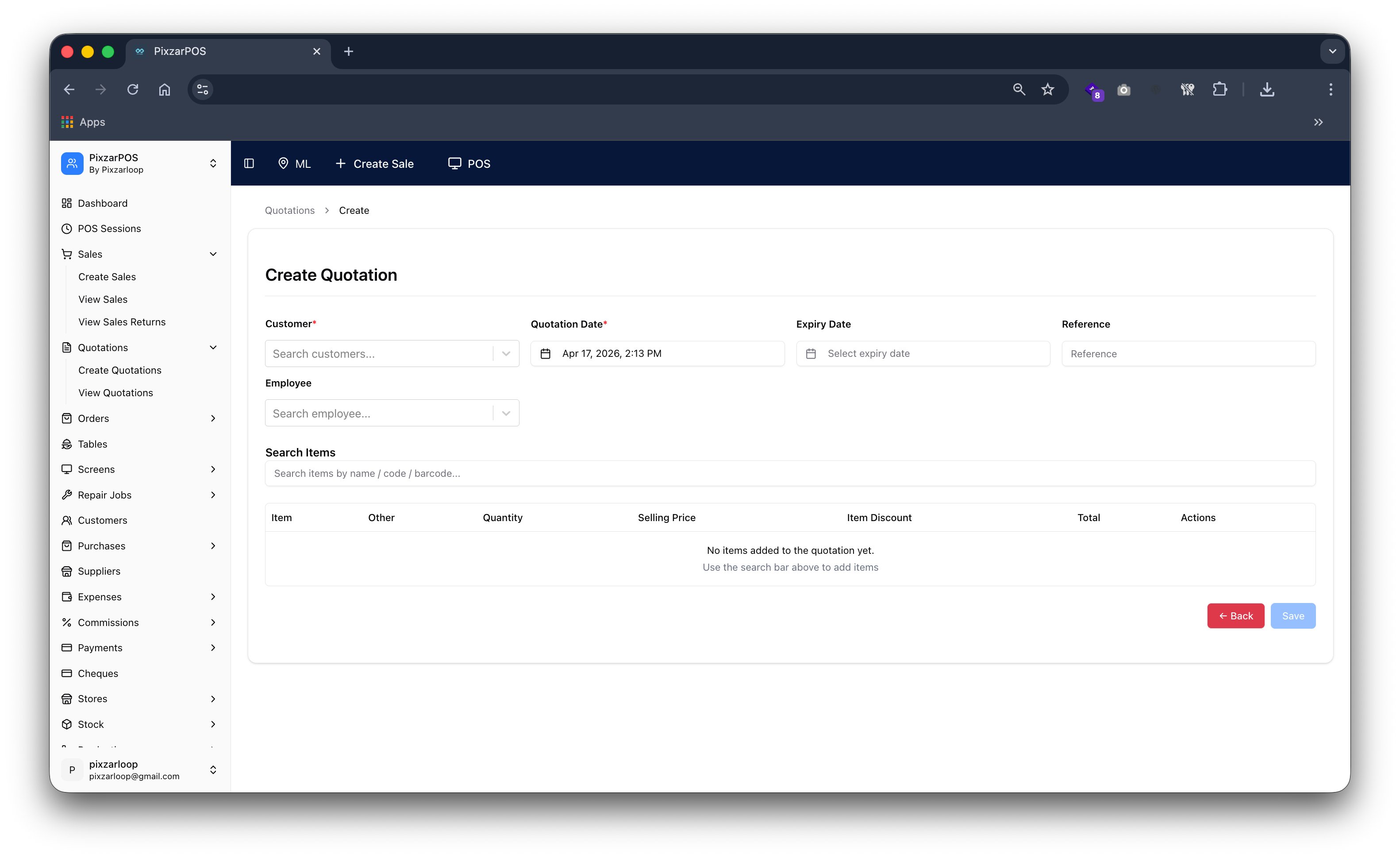 PixzarPOS mobile responsive screenshot